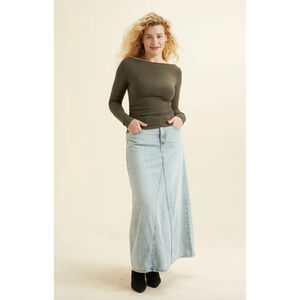 OGL Top Size XS NEW Forest Olive Green Modern Side Ruched Boatneck Brami Top